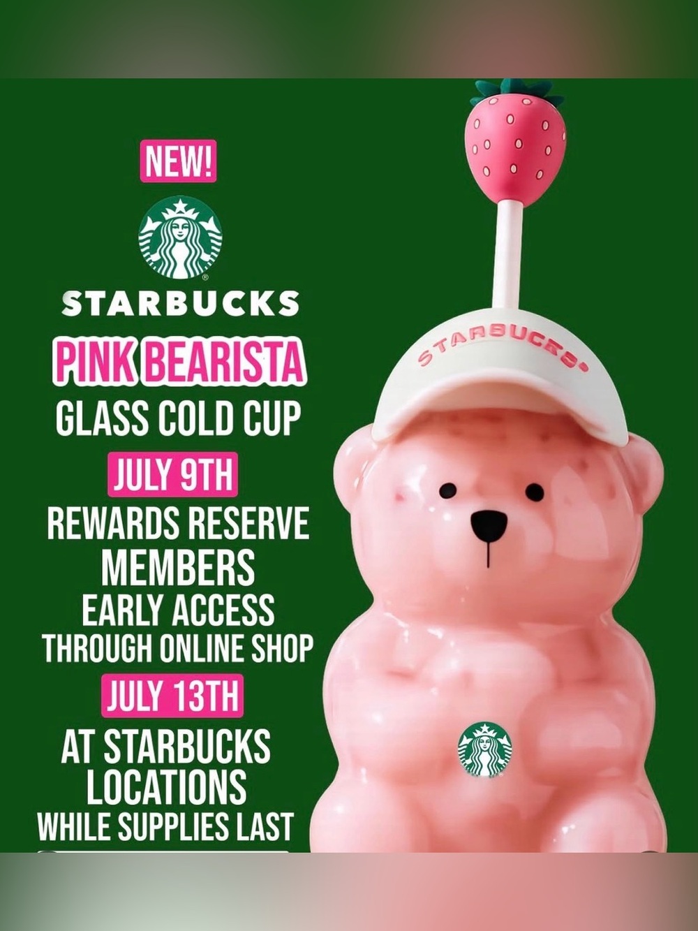 Limited-Edition Bearista™ Glass Cold Cup, 20 ounce Pink Collection Summer 2026 - Picture 5 of 16